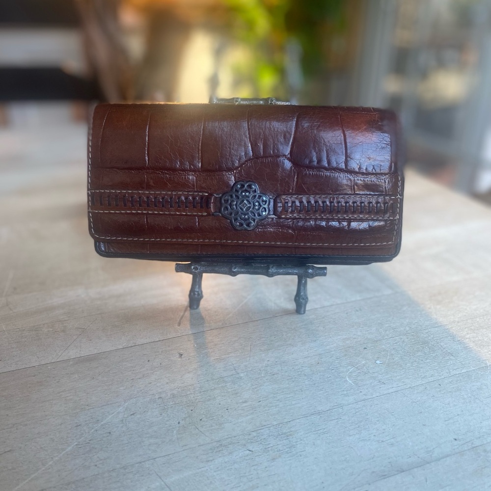 Vintage Brighton Embossed Croc Leather Wallet for Cards & Checkbook